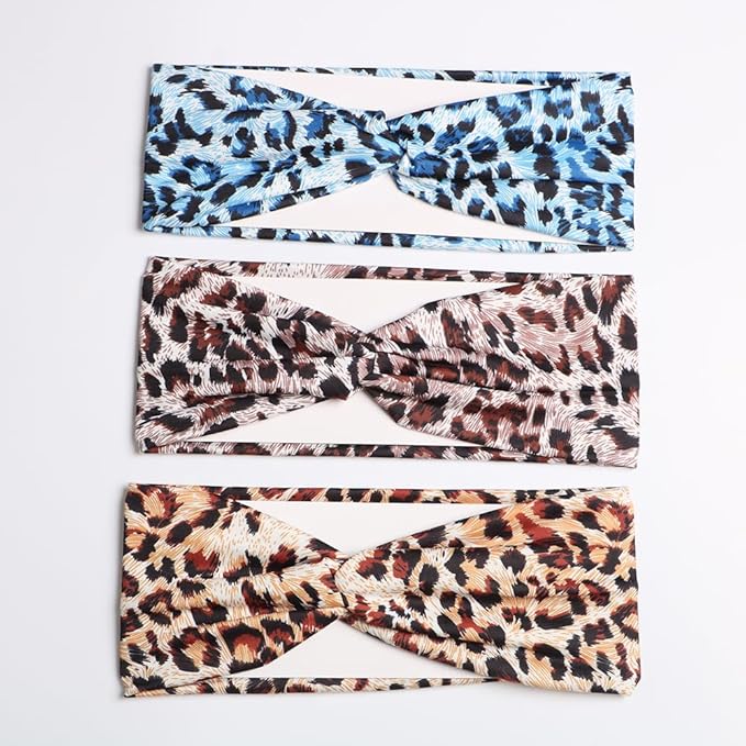 6PCS Women Leopard Boho Headbands,Boho Floal Style Criss Cross Head Wrap,Wide Top Knot Turban Hair Band (Leopard print)