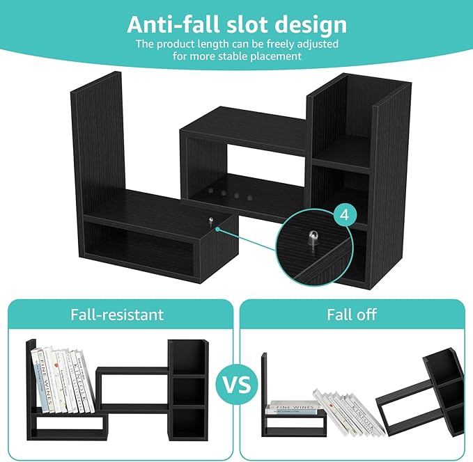 Desk Shelves Desktop Organizer Shlef - Black Office Organization for Top of Desk Organizers and Accessories Corner Bookshelf Table Top Shelving Small Hutch Decorations for Office
