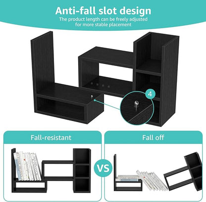 Desk Shelves Desktop Organizer Shlef - Black Office Organization for Top of Desk Organizers and Accessories Corner Bookshelf Table Top Shelving Small Hutch Decorations for Office
