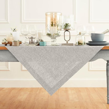 Solino Home Linen Tablecloth 52 x 52 Inch - 100% Pure Linen Square Table Throw - Athena, Machine Washable Oyster Grey Tablecloth for Fall, Autumn