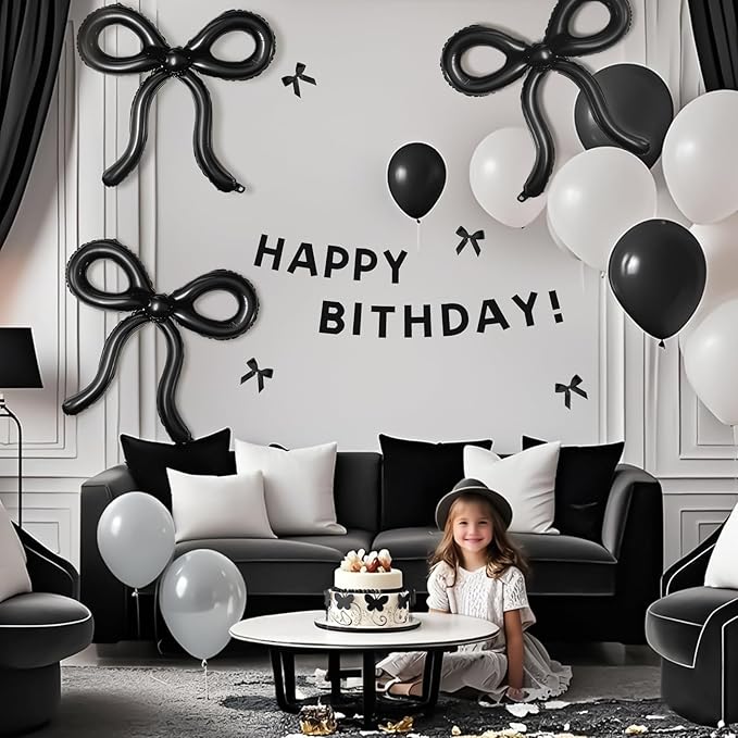 6Pcs Black Bow Balloons Bow Birthday Decorations Bow Theme Birthday Party Decor for Bridal Shower Baby Shower Engagement Bachelorette Party Decorations 26 x 24 Inch