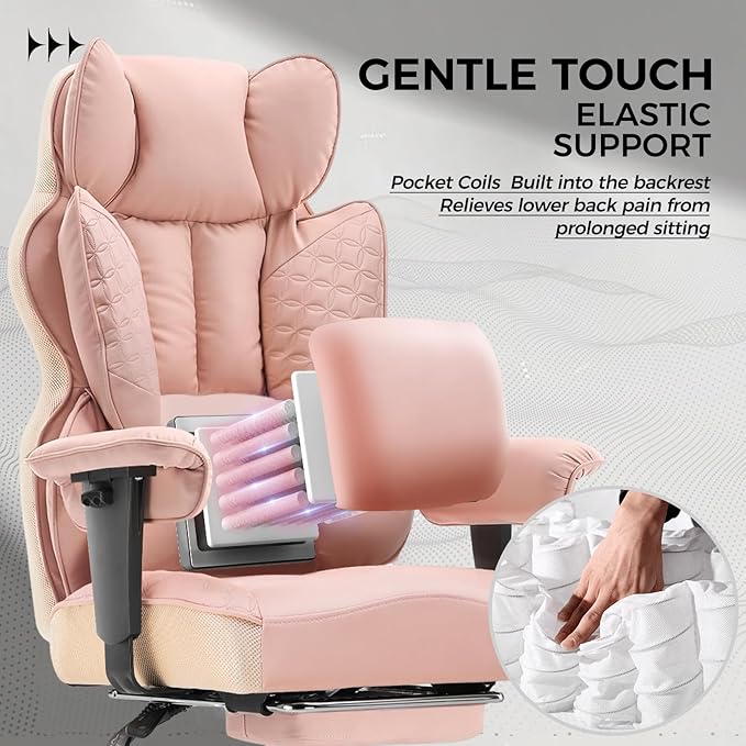 COMHOMA Desk Office Chair Big and Tall Office Chairs Ergonomic Gaming Chairs with Wide Seat Leather High Back Chair with Foot Rest Adjustable Armrests Pocket Spring Lumbar Support