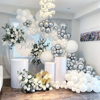 162pcs White and Silver Balloons Arch Kit, Different Sizes White Metallic Silver and Confetti Balloons for Winter Wonderland Wedding Baby Shower Birthday Party Decorations