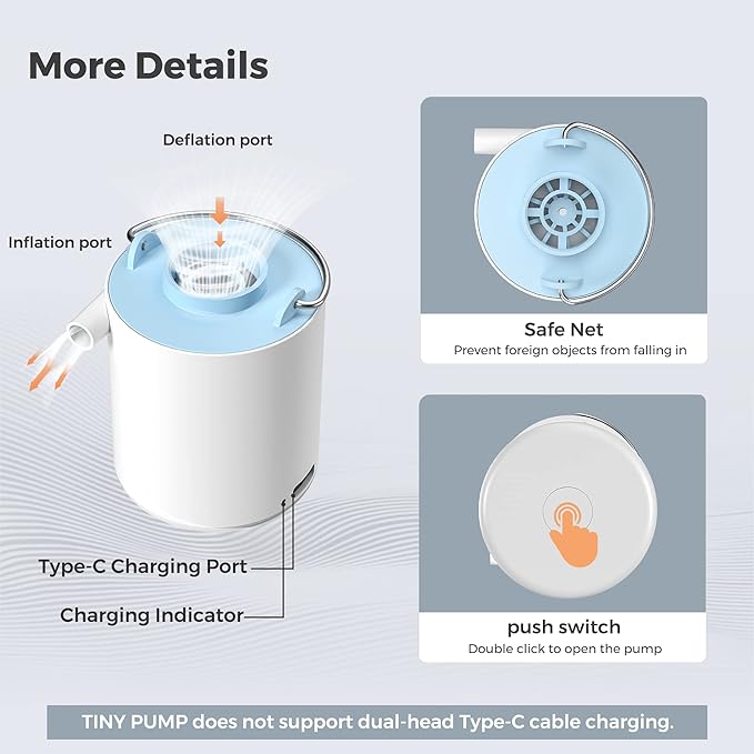 FLEXTAILGEAR Tiny and Portable Air Pump Ultra-Mini Pump with 1300mAh Battery USB Rechargeable to Inflate Deflate for Pool Floats, Air Bed, Air Mattress Swimming Ring, Vacuum Storage Bags