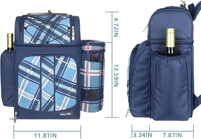 Hap Tim Picnic Basket Backpack for 2 Person with 2 Insulated Cooler Compartment, Wine Holder, Fleece Blanket, Cutlery Set, Gifts Ideals for Wedding, Housewarming, White Elephant, Bridal Showers