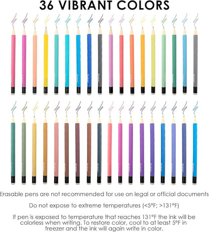 Grabie Erasable Gel Pens, Medium Point 0.7 mm Erasable Pens, Make Mistakes Disappear for Drawing Writing Planner, Pack of 36 Assorted Colors