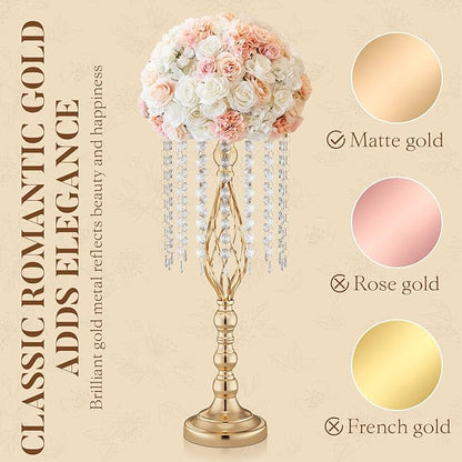 12 Pcs 21.7 Inch Tall Gold Centerpieces For Table Wedding-Metal Flower Gold Vases For Centerpieces For Wedding Reception With Crystal Fringe-Flower Stand For Wedding, Birthday(Centros De Mesa)