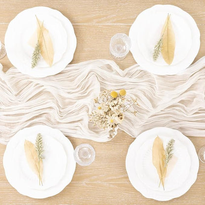 MLMC Ivory White Table Runner Rustic Gauze Cheesecloth Table Runner 10ft Cheese Cloth Centerpiece Decor 35x120 Inches for Dessert Anniversary Wedding Bridal Baby Shower Christmas Decor