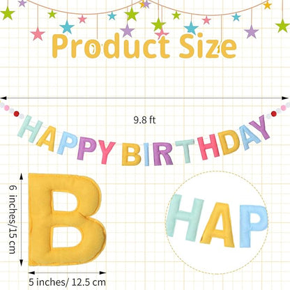 Felt Happy Birthday Garland Rainbow Banner Reusable Happy Birthday Sign Party Supply for Party Decor(Bright Color,Normal)