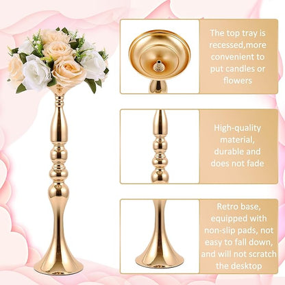 Sabary 6 Pcs Wedding Flower Stand Metal Flower Centerpieces Stand for Table Vase Arrangement Rack for Wedding Reception Dinner Table Party Decor(20 Inch,Gold)