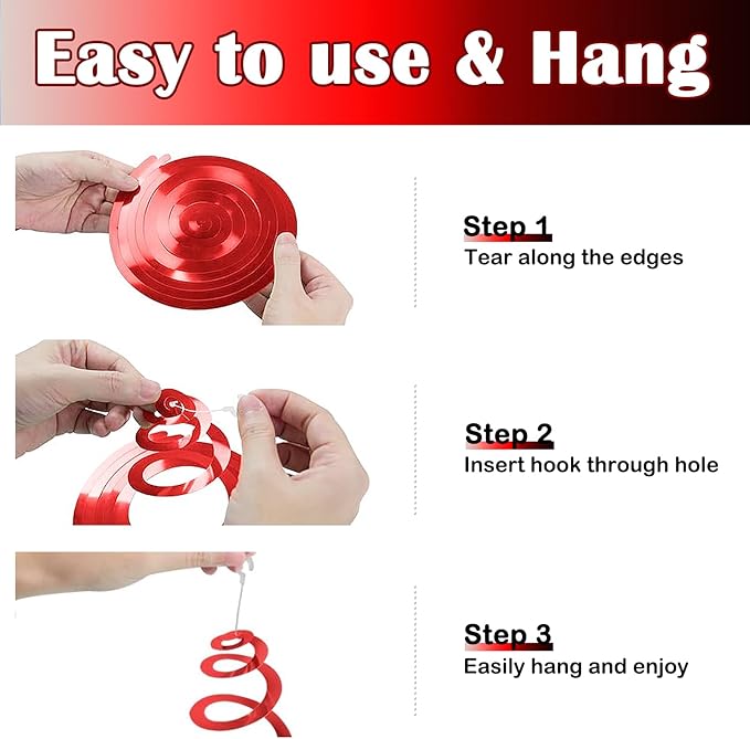 Hanging Swirl Decorations Black and Red Swirl Decoration 30pc Foil Swirl Spiral Decoration 24"