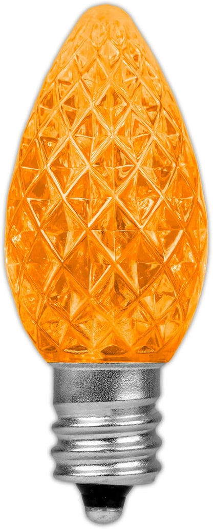 Novelty Lights 25pk Orange C7 LED Faceted Christmas Light Replacement Bulbs, Ultra Bright Dimmable Replacement Lamps for Indoor/Outdoor Light Strings