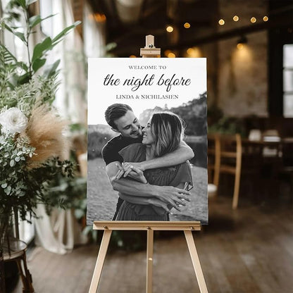 Personalized Rehearsal Dinner Welcome Sign, Rustic & Elegant Wedding Decor, 12"x18" Plastic Modern Sign, Free Standing, Perfect for Wedding Rehearsal Party, The Night Before