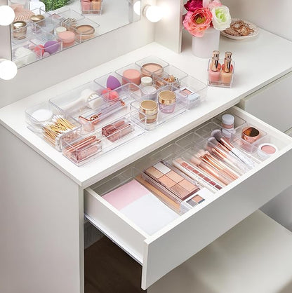 STORi SimpleSort 18-Piece Stackable Clear Drawer Organizer Set | Multi-size Trays | Makeup Vanity Storage Bins and Office Desk Drawer Dividers | Made in USA