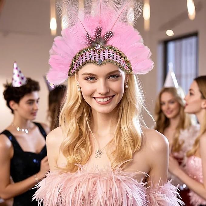 Women's Carnival Feather Headpieces Sequin Headdress for Wedding Masquerade Party Cosplay Feather Headbands