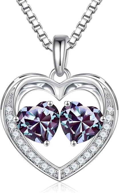 Iefil Christmas Gifts for Women Wife - 925 Sterling Silver Heart Birthstone Necklace, Anniversary Birthday Gifts for Women Wife Girlfriend Mom, Birthstone Jewelry Gift for Her