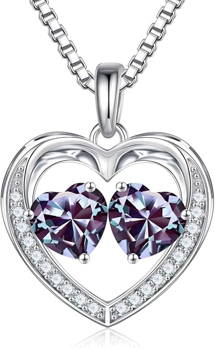 Iefil Christmas Gifts for Women Wife - 925 Sterling Silver Heart Birthstone Necklace, Anniversary Birthday Gifts for Women Wife Girlfriend Mom, Birthstone Jewelry Gift for Her