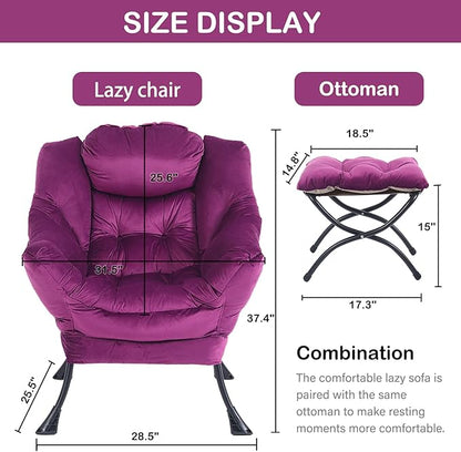 LITA Lazy Chair with Ottoman, Modern Accent Leisure Upholstered Sofa Chair, Contemporary Lounge Reading Chairs with Armrests and a Side Pocket for Living Room, Bedroom & Small Space