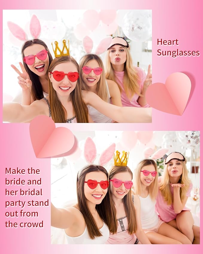 20 Pairs Heart Sunglasses for Women Bulk Transparent Heart Shaped Sunglasses Bachelorette Party Glasses Fun Glasses for Party Favor to Add A Splash of Fun(20Pcs Red+Rose Red)