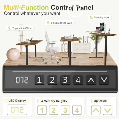 Furmax Electric Standing Desk, 55 x 24 Inches Sit Stand up Desk, Sit Stand Height Adjustable Home Office Desk with 4 Height Position Memory - with Splice Board (Rustic Brown, 55)