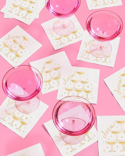xo, Fetti Gold Foil Cheers Napkins | 3-ply, 50 pcs | Bachelorette Party Champagne Coupe Decorations, Birthday Party Decor, NYE Cocktail Supplies, Celebratory Tableware