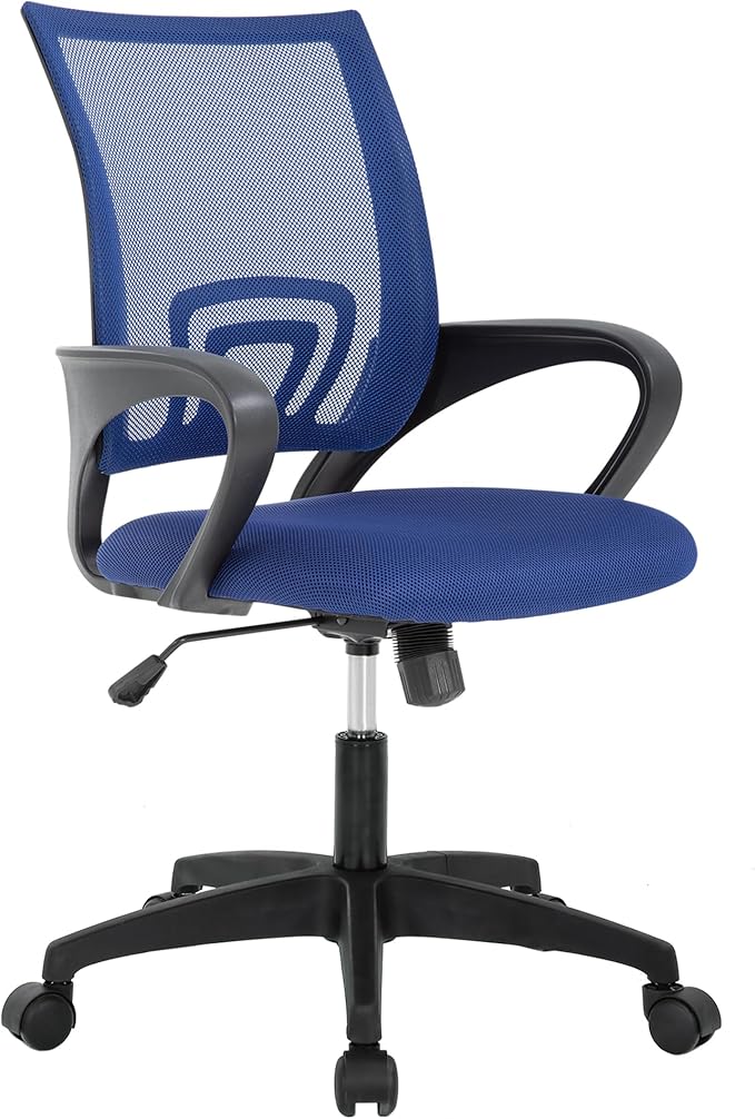 BestOffice | Ergonomic Office Chair | Mid-Back Swivel Desk Chair | Breathable Backrest & Lumbar Support | Adjustable Height | Sponge Seat | Rolling Wheels | Dark Blue | for Adults & Women
