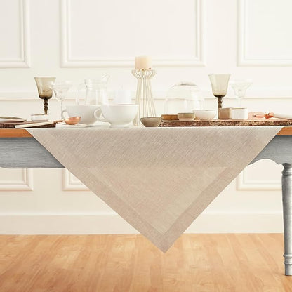 Solino Home Light Natural Linen Tablecloth 52 x 52 Inch - 100% Pure Linen Square Table Throw - Athena, Machine Washable Tablecloth for Fall, Autumn, Holiday