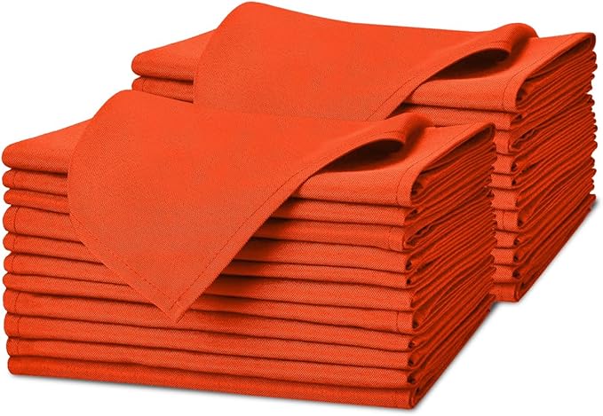 Orange Cloth Napkins Bulk (Pack of 24) - 100% Polyester Dinner Linen Napkins Cloth Washable & Reusable - Durable with Hemmed Edges - Ideal for Parties and Weddings (17x17 Inches)