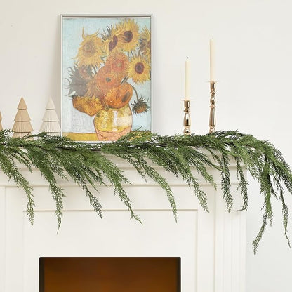Jutom 1 Pcs 6 ft Christmas Cedar Garland - Artificial Realistic Faux Greenery Cedar Pine Garland for Home Fireplace, Door, Window, Indoor & Outdoor Christmas Party Decoration