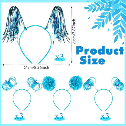 Censen 12 Pcs Christmas Pom Pom Headbands Spirit Party Headwear Tinsel Ponytails Head Bopper for Birthday Holiday