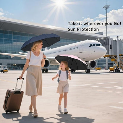 BAODINI Travel Essentials Mini Umbrella for Purse With Case Small Compact UV Sun Protection Lightweight Tiny Pocket Manual Open Close Umbrella for Women Kids and Men Fits Purse Backpack
