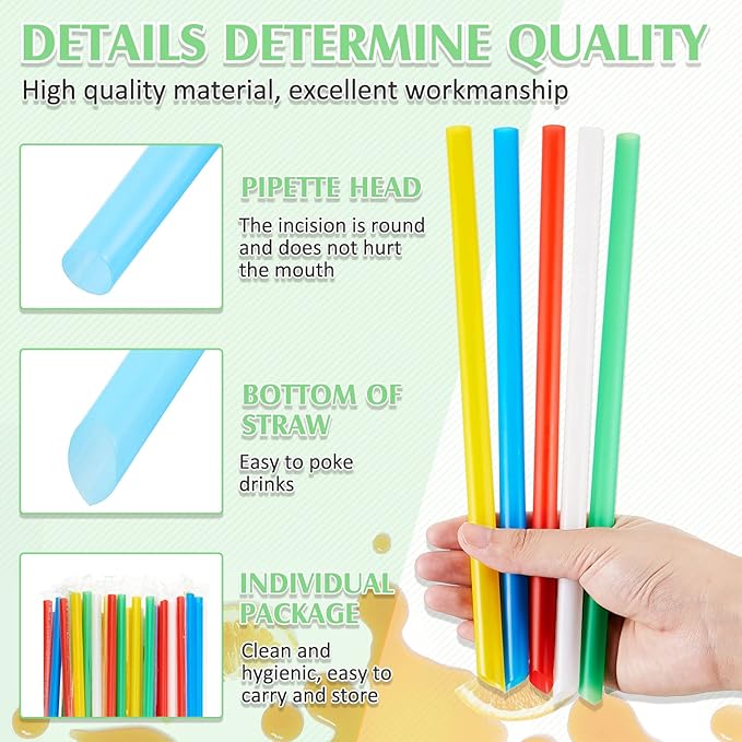 Tessco for you 600 Pcs 9.84 Inch Jumbo Smoothie Straws Bulk Large Plastic Disposable Bubble Tea Straws Wide-Mouthed Individually Wrapped for Tall Homemade Milkshakes Drinking (Bright Color)