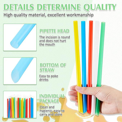 Tessco for you 600 Pcs 9.84 Inch Jumbo Smoothie Straws Bulk Large Plastic Disposable Bubble Tea Straws Wide-Mouthed Individually Wrapped for Tall Homemade Milkshakes Drinking (Bright Color)
