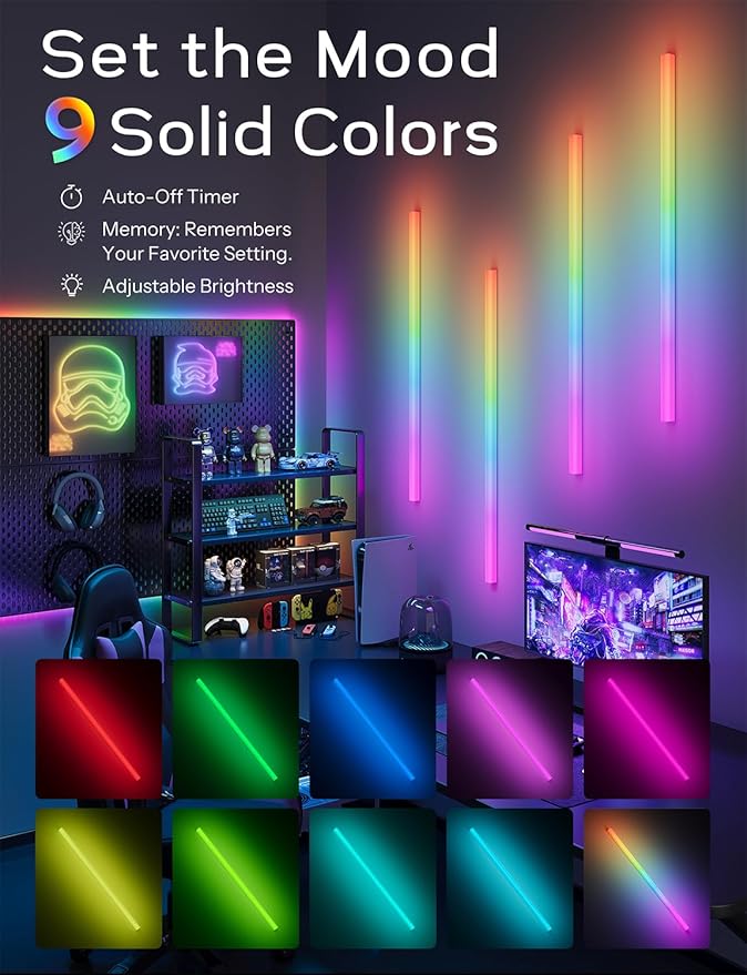 45.8 inch Wireless Wall Lights Color Changing LED Syncs to Music Remote Control, Battery Operated Wall Light Bar Wall Sconces Set of 2 for Bedroom Party Gaming Room