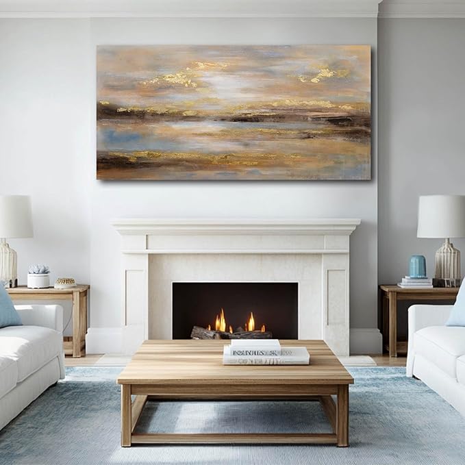 NBAODAN Abstract Wall Art for Bedroom Gold and Orange Wall Decor for Living Room Large Neutral Art Pictures Modern Artwork 29x58 Inch Dining Room Decorations