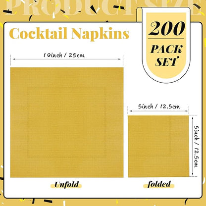 Henoyso 200 Pcs Cocktail Napkins Gold Disposable Dinner Napkins Bulk Square Paper Beverage Serviette for Graduation Wedding Party Birthday Lunch Drink Coffee Bar (Black,Gold)