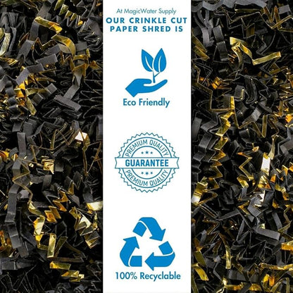 MagicWater Crinkle Cut Paper for Gift Baskets - 2LB - Black & Gold - Perfect for Shredded Paper Filler, Basket Filler, Gift Boxes, Bridesmaid Gifts, Christmas Stuffers & More – Ideal for All Occasions