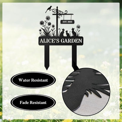 Custom Metal Sign Customized with Name & EST Date, Custom Garden Signs, Floral Yard Signs, Family Name Garden Stake, Personalized Outdoor Decor, Gift for Mother's Day, Mom Grandma Gardener Cat Lover