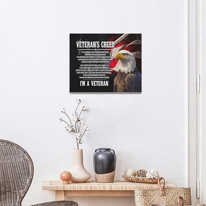 Veteran Wall Art Patriotic Pictures Wall Decor Military Canvas Prints Veterans Day Decorations Painting Framed Bald Eagle Artwork Office Home Man Cave Decor For Bathroom Bedroom Living Room 20"x16"