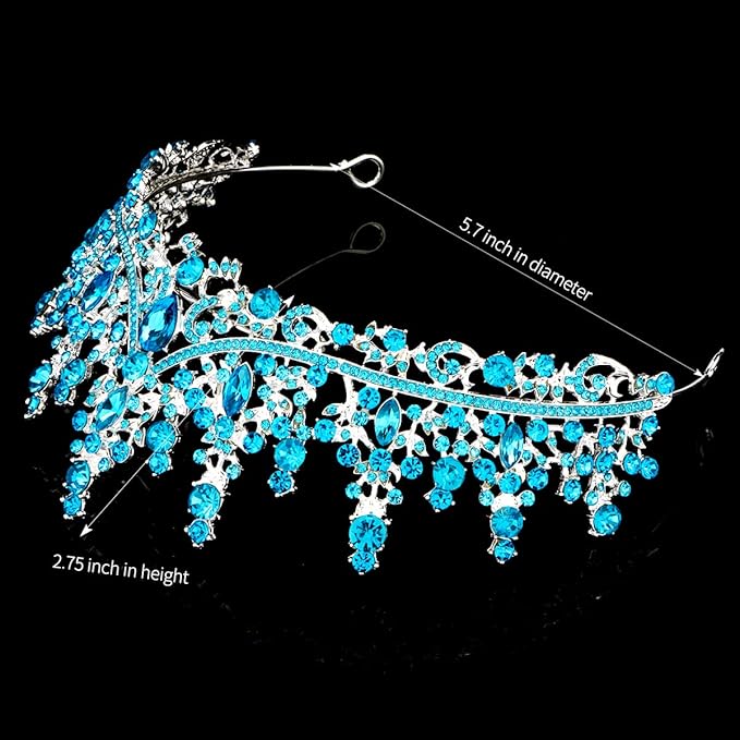 TOBATOBA Sky Blue Tiara Crowns Royal Queen Crown Crystal Wedding Tiaras for Women Princess Rhinestone Crown Wedding Tiaras for Bride Halloween Crowns for Women Quinceanera Headpieces for Prom Party