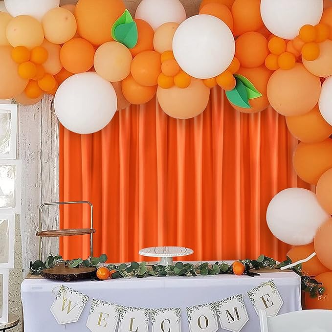 Hiasan Orange Backdrop Curtains for Parties, Polyester Photography Backdrop Drapes for Family Gatherings, Wedding Decorations, 5ftx8ft, Set of 2 Panels