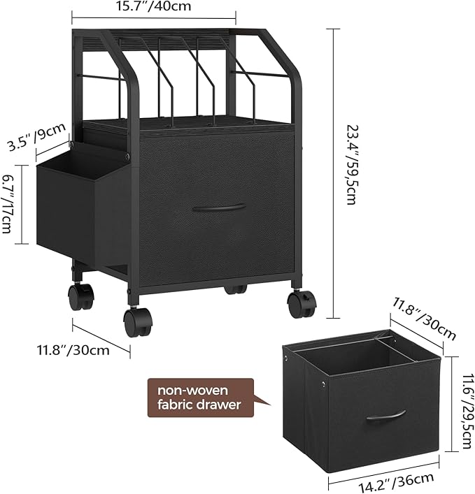 Small File Cabinet, Rolling Filing Cabinet for Under Desk with Divider, Single Non-Woven Fabric Drawer File Organizer for A4/Letter Size Documents, Under Desk Storage, Black FCBK3001