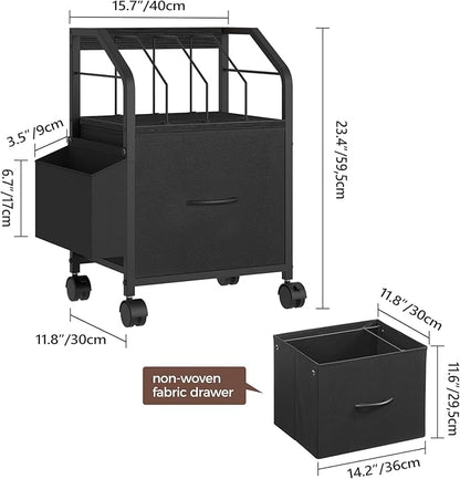 Small File Cabinet, Rolling Filing Cabinet for Under Desk with Divider, Single Non-Woven Fabric Drawer File Organizer for A4/Letter Size Documents, Under Desk Storage, Black FCBK3001