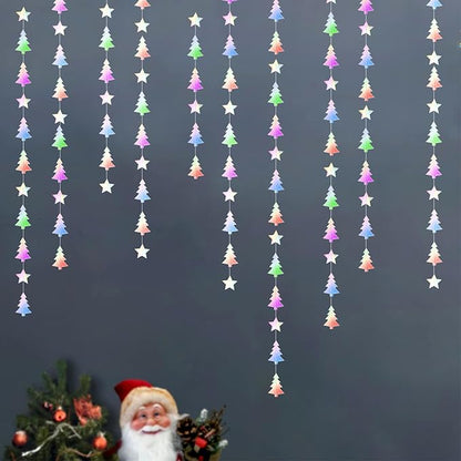 Iridescent-Holographic Christmas-Tree Star Party-Decorations Garland - 52 Ft Winter New Year Supplies Hanging Paper Streamers Banner,Birthday Wedding Neutral Baby Bridal Shower Decor Ouruola