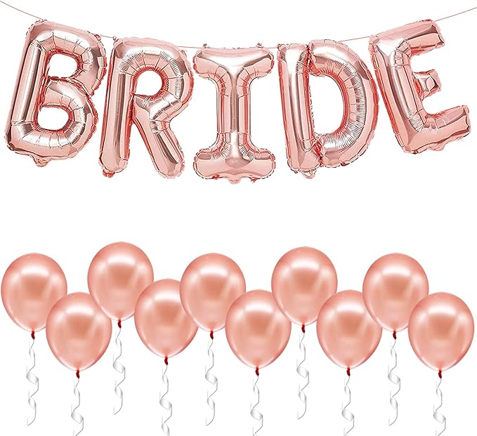 KatchOn, Bride Balloons Rose Gold Set - 16 Inch, Pack of 15 | Bachelorette Party Decorations | Rose Gold Bride Balloon | Bridal Shower Decorations, Bachelorette Balloons