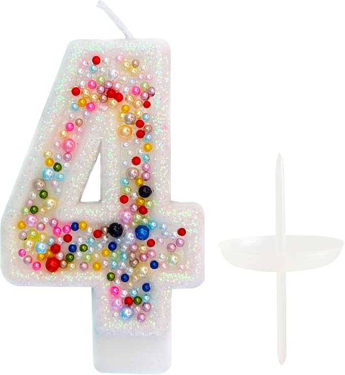 Birthday Candles, Pearl Sequin Number Candle Party Supplies (Number-4)