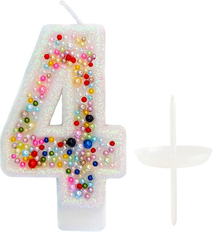 Birthday Candles, Pearl Sequin Number Candle Party Supplies (Number-4)
