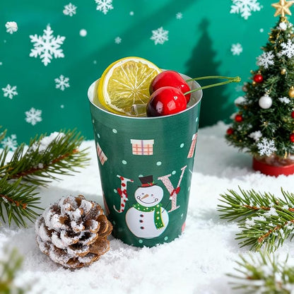 I00000 50Pcs 12oz Snowman Pattern Design Christmas Plastic Cups, Premium Disposable Cups, Green Xmas Party Cup with Santa Claus Pattern Design, Perfect for Christmas Party
