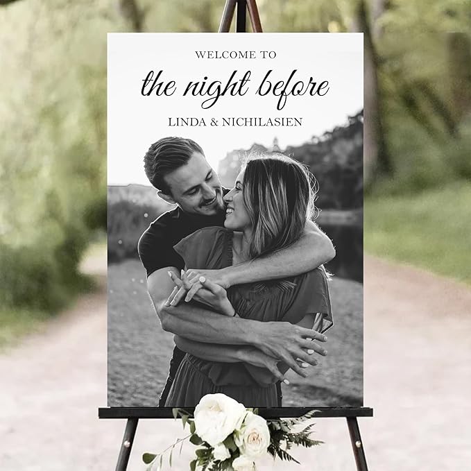 Personalized Rehearsal Dinner Welcome Sign, Rustic & Elegant Wedding Decor, 12"x18" Plastic Modern Sign, Free Standing, Perfect for Wedding Rehearsal Party, The Night Before