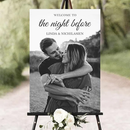 Personalized Rehearsal Dinner Welcome Sign, Rustic & Elegant Wedding Decor, 12"x18" Plastic Modern Sign, Free Standing, Perfect for Wedding Rehearsal Party, The Night Before